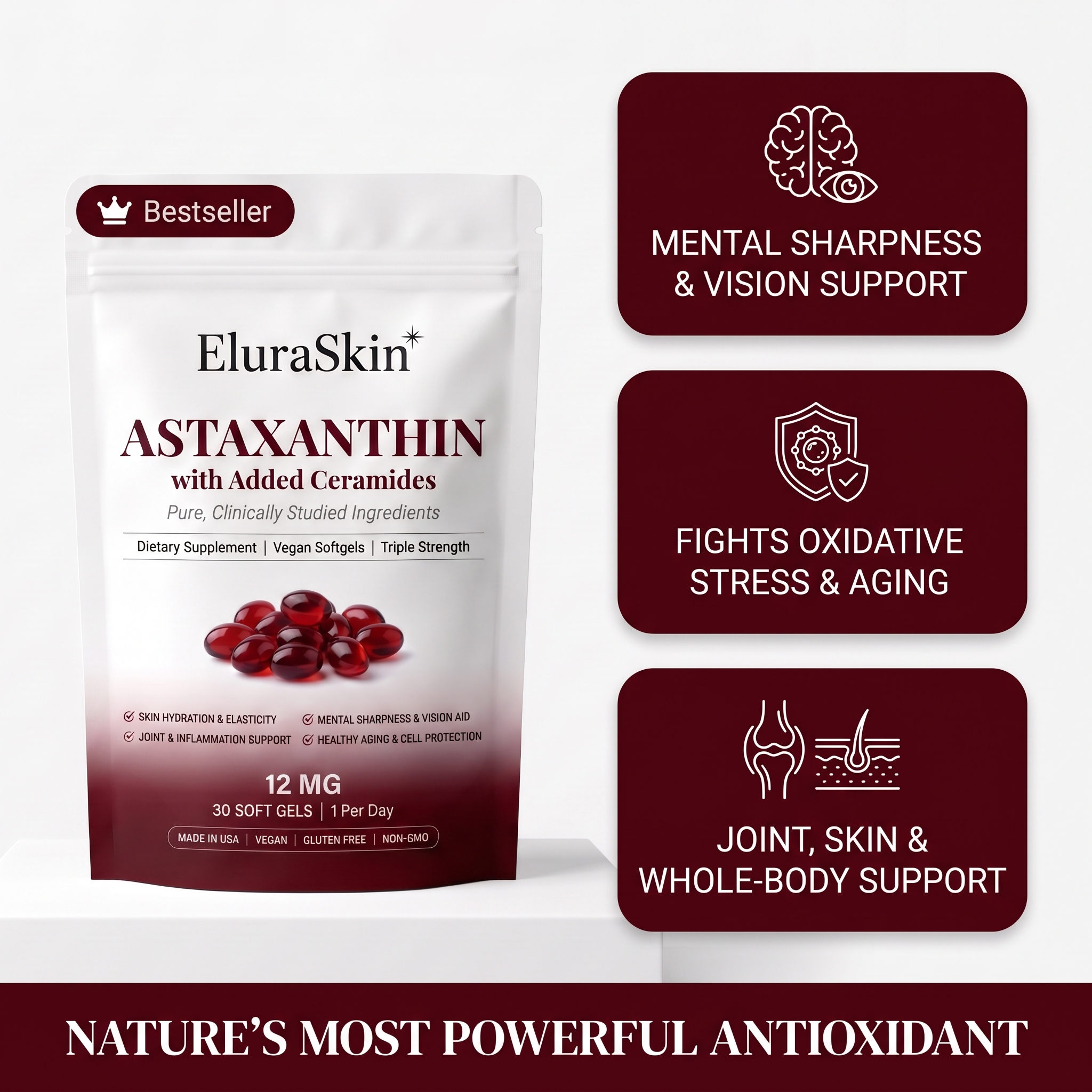 Pure Astaxanthin 12mg Softgels