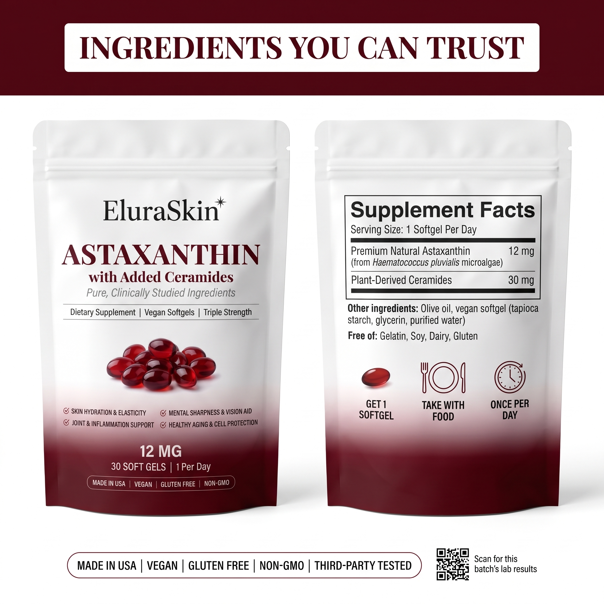 Pure Astaxanthin 12mg Softgels